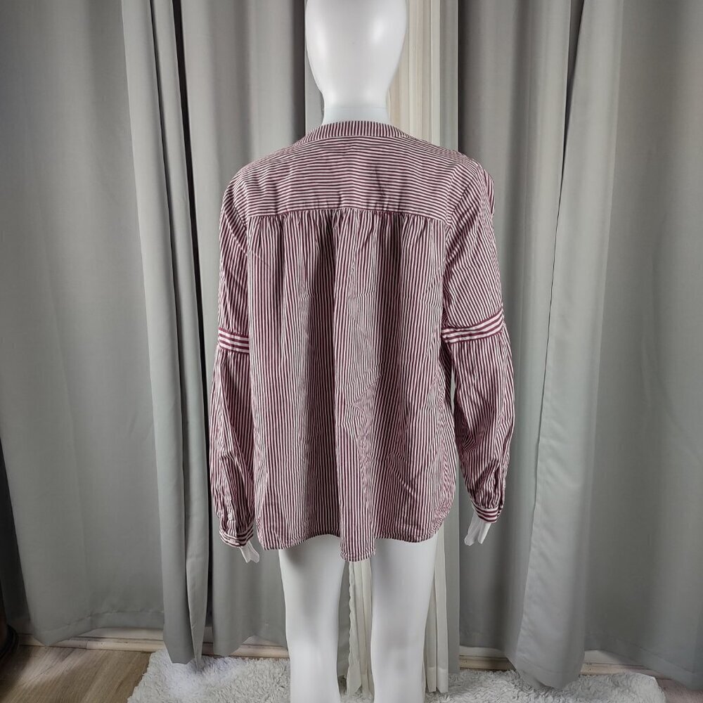 Crown & Ivy Women's 100% Cotton, Burgundy, White Striped Pullover Blouse Size 1X - Picture 4 of 13